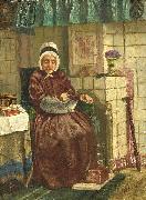 Old woman by a hearth